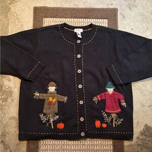 🔥 Vintage 90’s Talbots Black Cardigan Sweater with Scarecrow Embroidery 🔥